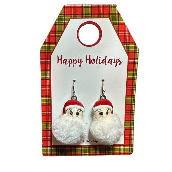 Santa Claus Hypoallergenic Faux Fur Dangle Earrings Christmas Holiday Jewelry - Picture 4 of 5